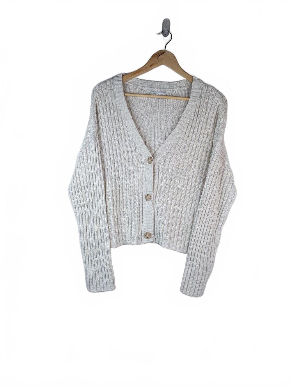 American Eagle Cream Ribbed Knit Cardigan Sweater Size Large